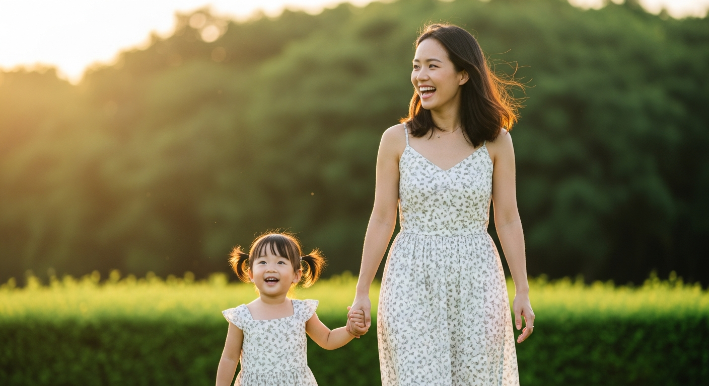 Joyful Asian family with their newborn