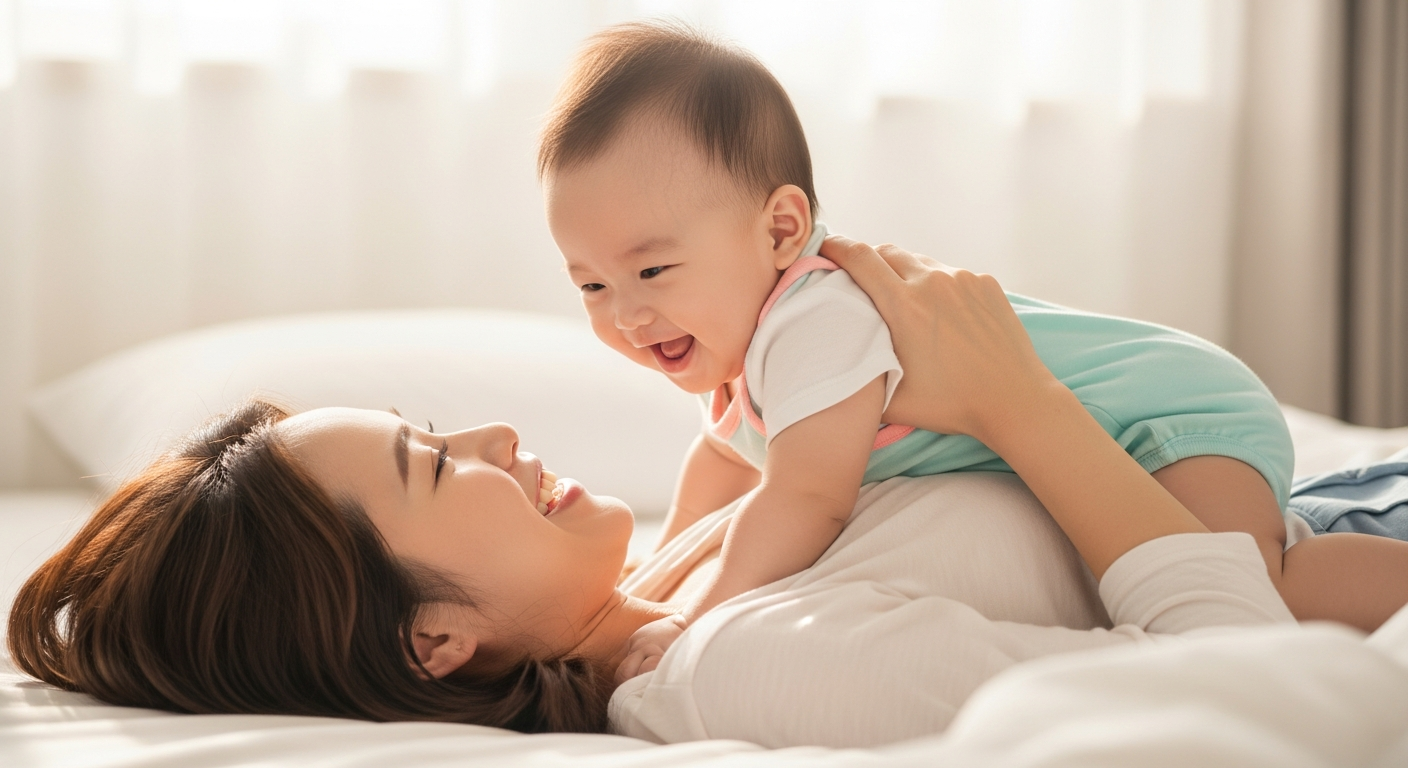 Nurturing Asian mother with baby
